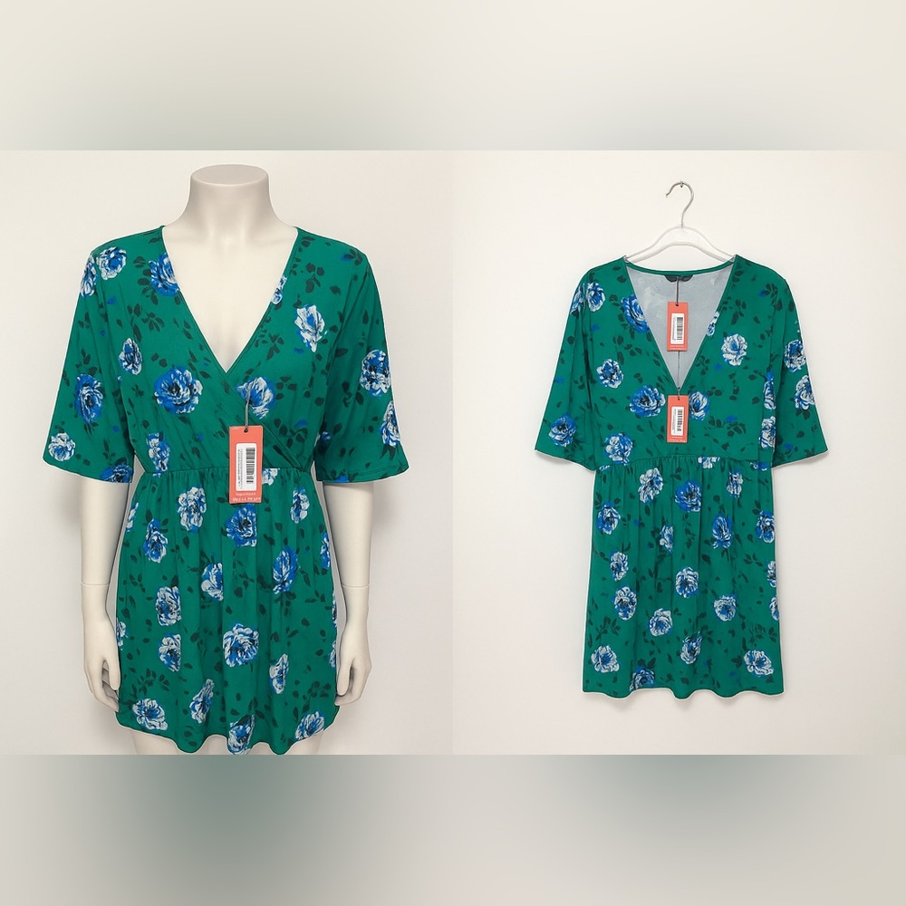 711 Plus Wrap Front Angel Sleeve Dress